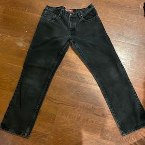 These are denim jeans are black Arizona jeans that have been worn